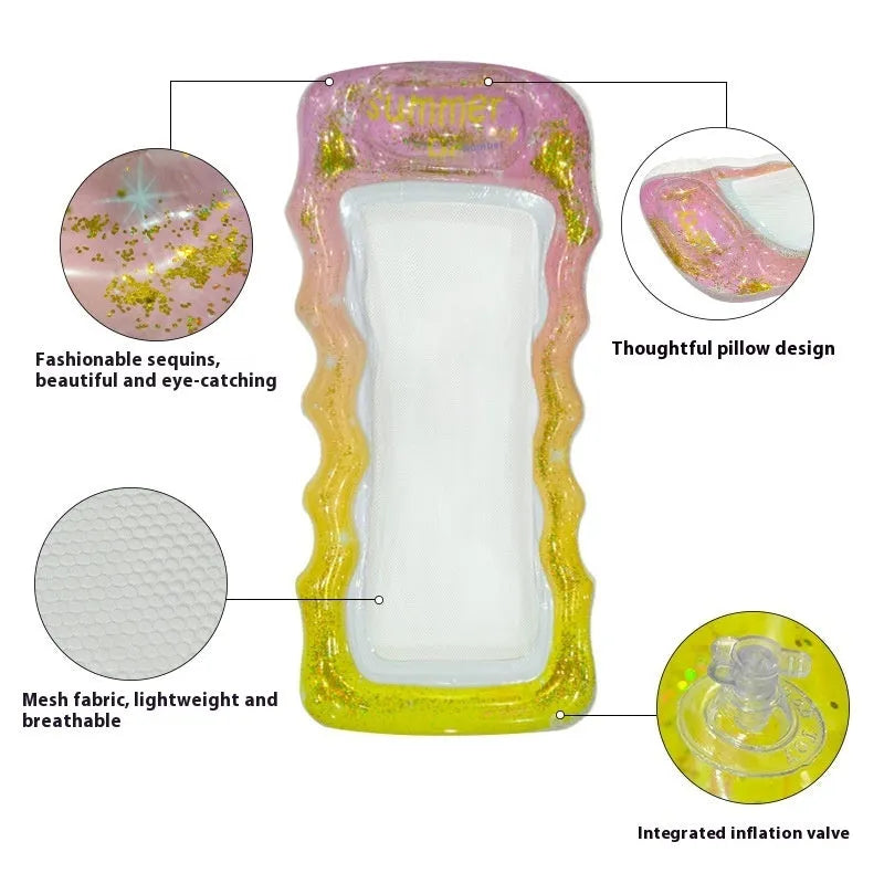 PVC inflatable floating row with thick sequins and wave pattern in blue-purple gradient design