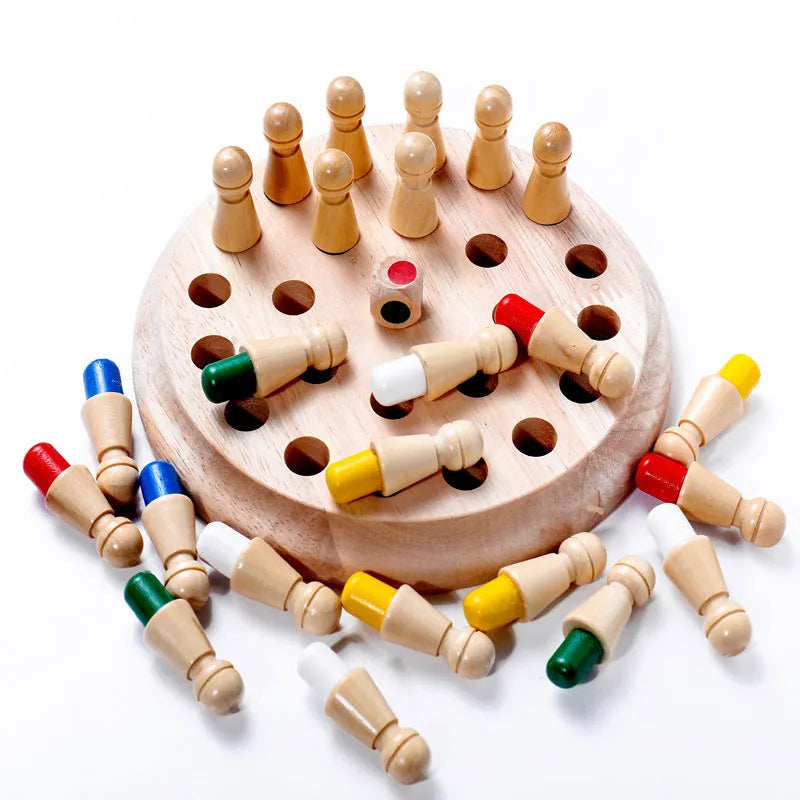 Beech wood memory chess set for children age 3+ with white pieces on 17cm board