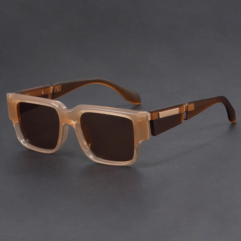 Gray blue square sunglasses with a thick retro frame and UV-protective lenses.