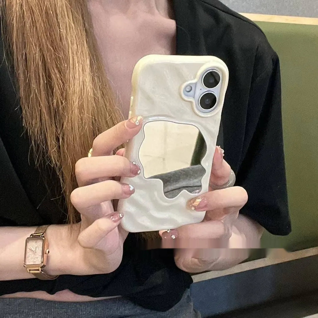 iPhone case with water ripple texture, solid colour, and a central mirror strip.