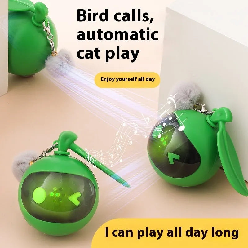 Cat toy pet elastic self-hi relief toy in green and rose red with plastic construction