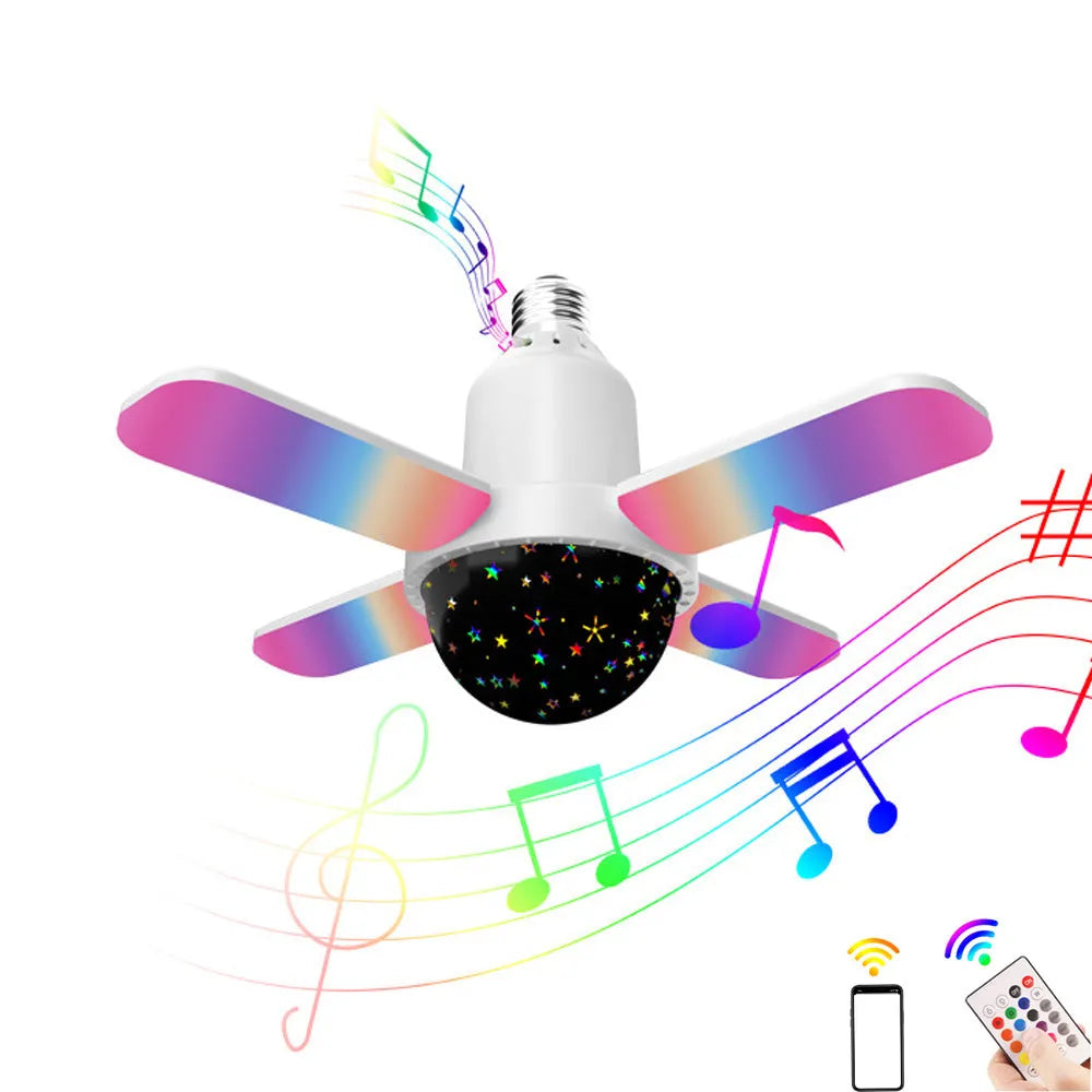 LED music fan projector lamp E27 24W smart bulb with remote control and PP lampshade