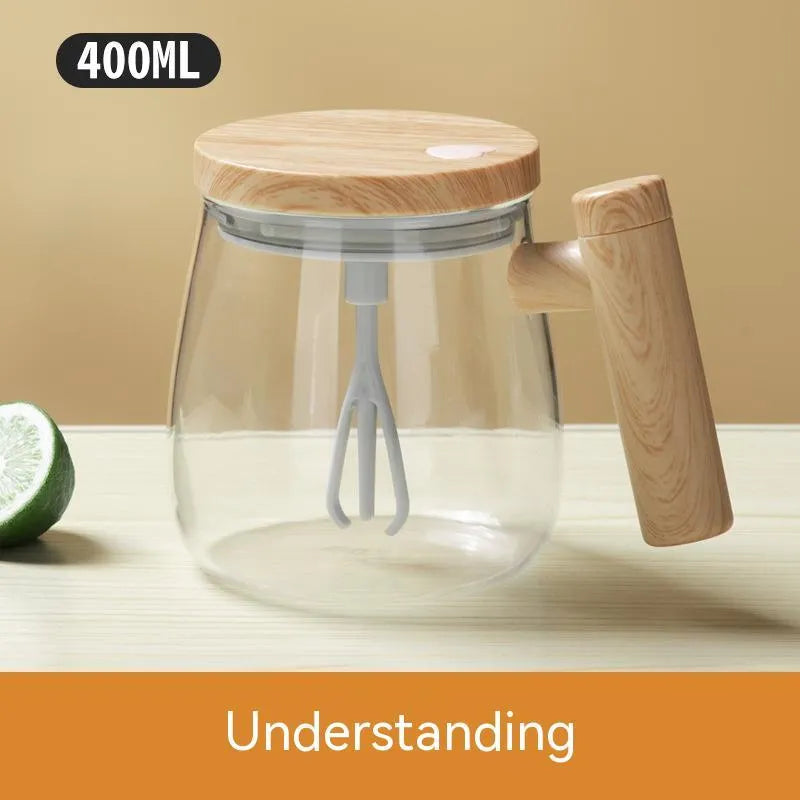 400ml self stirring electric coffee mug in borosilicate glass with button for automatic mixing