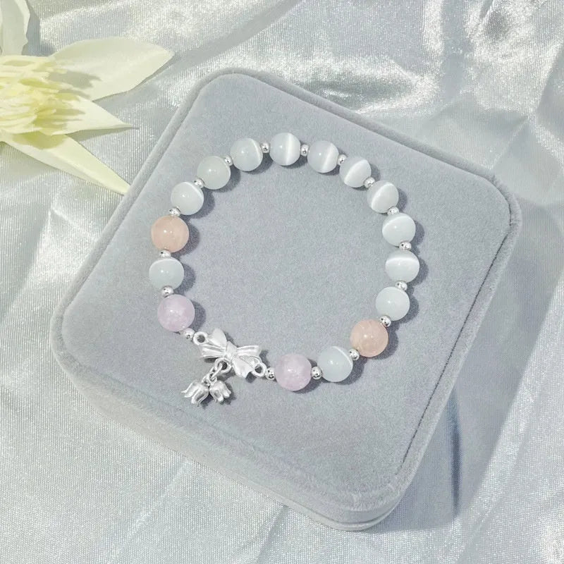 Lavender purple crystal bracelet with bow knot design measuring 10mm