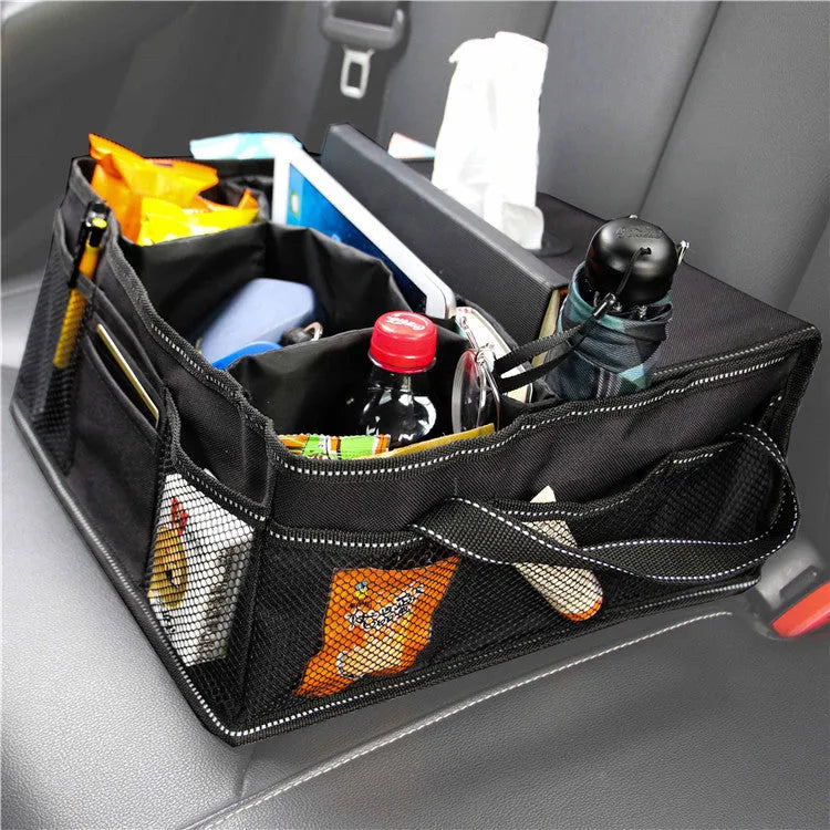 Black Oxford cloth car boot storage box with dimensions 33cm by 33cm by 16cm