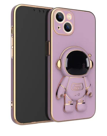 3D astronaut TPU phone case with electroplating and built-in kickstand, available for iPhone models