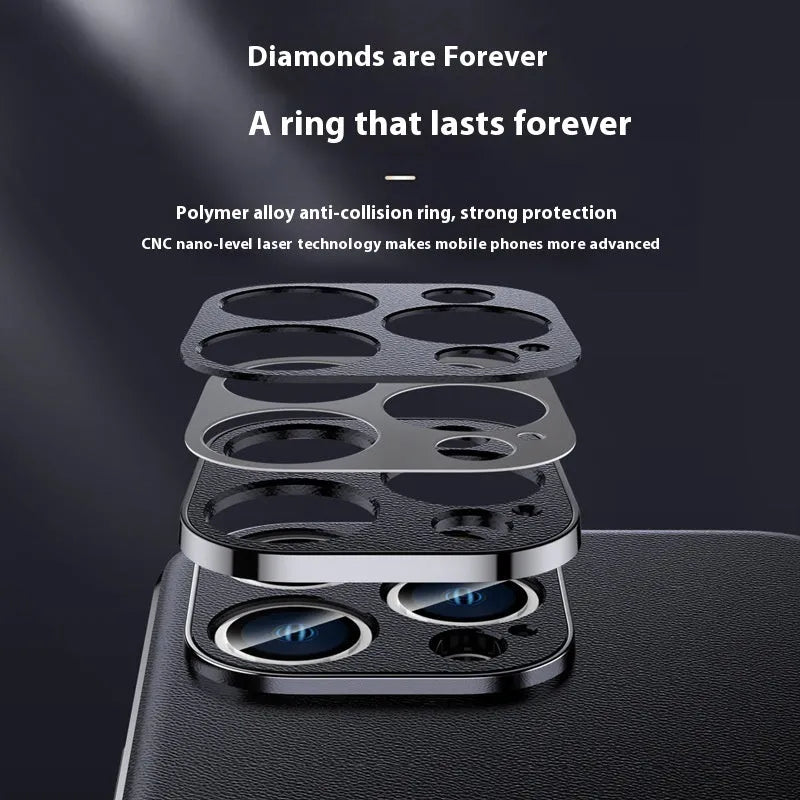 Genuine leather plating shell phone case with anti-fall protection for iPhone, plain Napa texture black