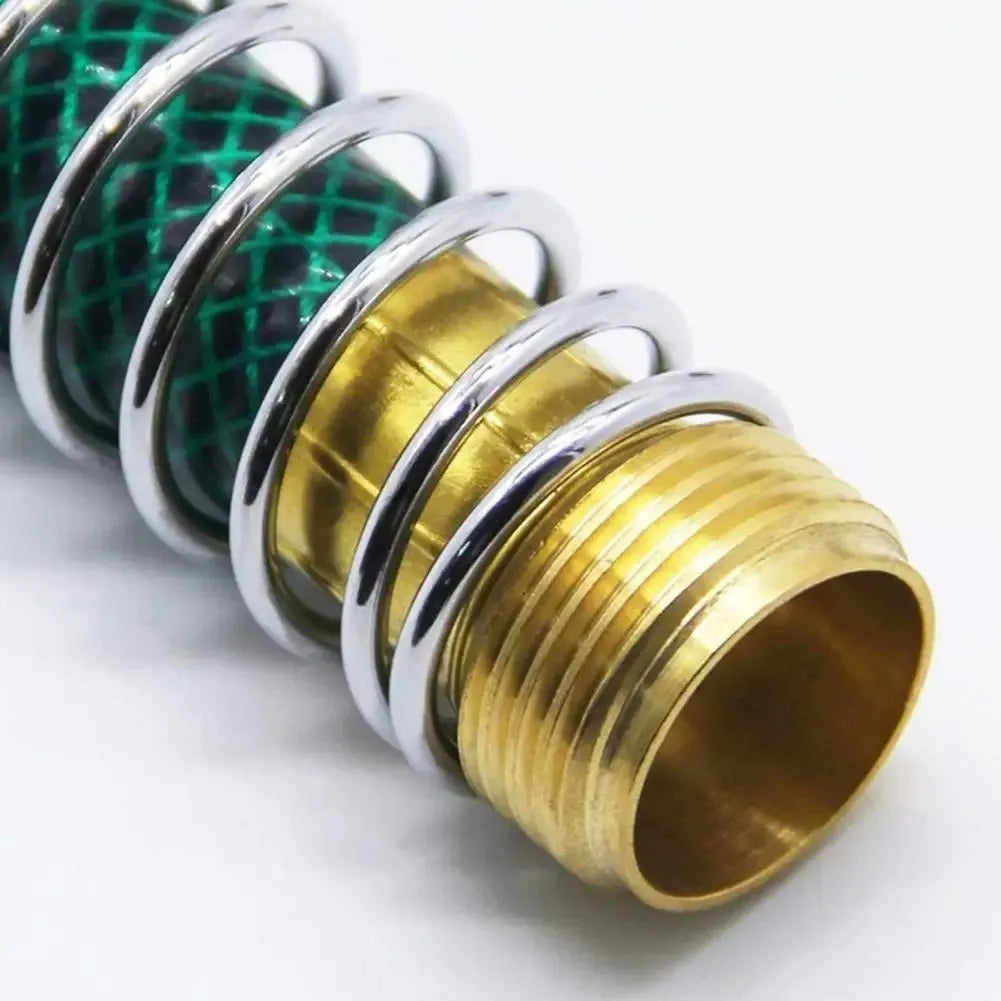 15cm brass spring hose connector for garden irrigation with anti-kink spiral mechanism