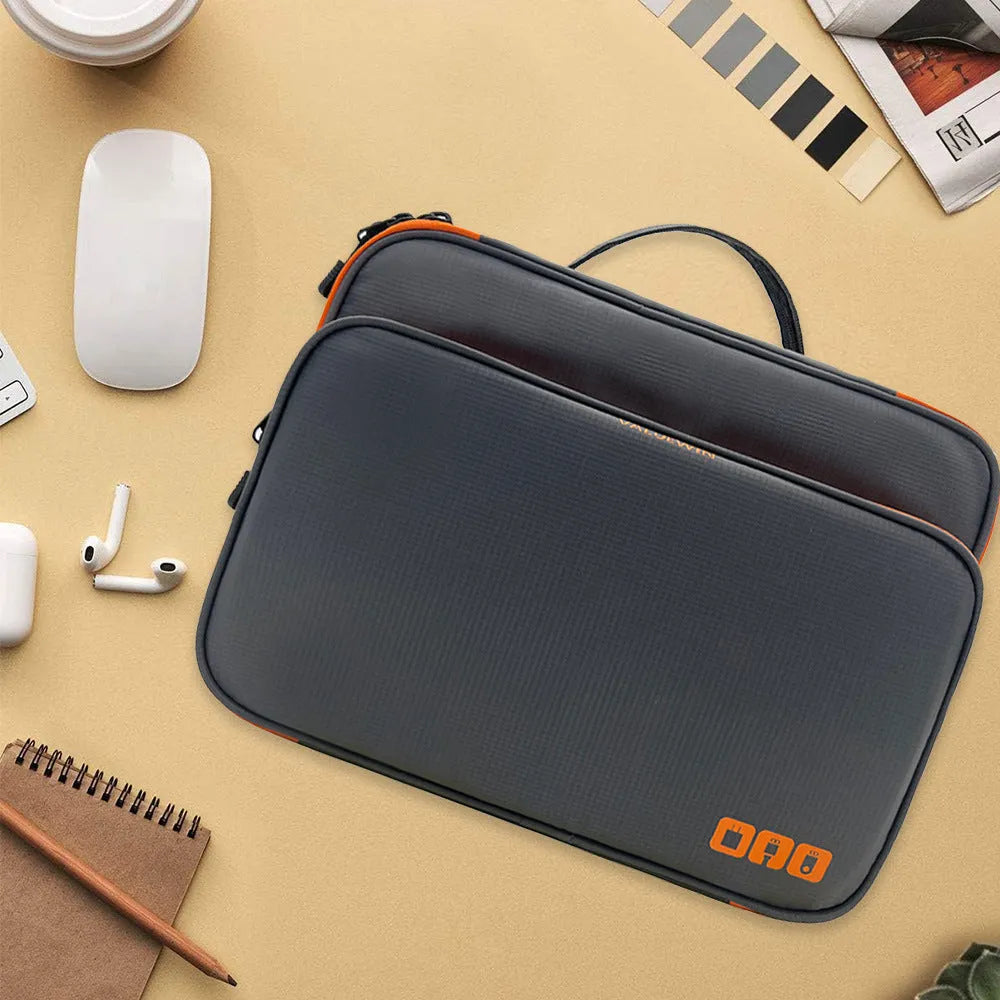Three-layer waterproof polyester travel storage bag in black with sewing line detailing