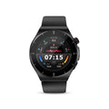Black smart watch with TFT touch screen, health monitoring functions and choice of silicone, leather or metal steel strap