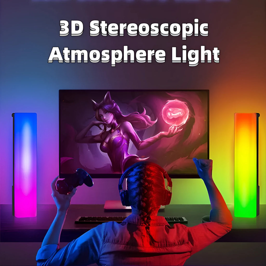3D RGB light pick-up table lamp with voice-activated rhythm lighting for PC gaming and home decor