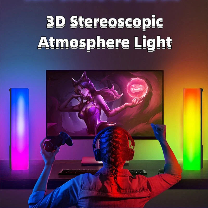 3D RGB table lamp with voice-activated color changing lights, modern design for home decor and gaming