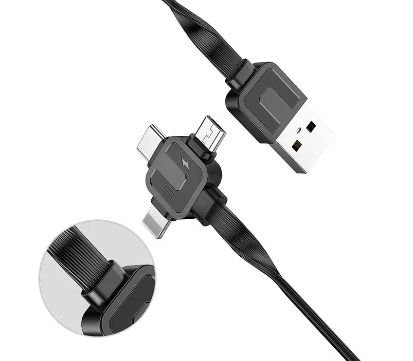 Telescopic three-in-one fast charging data cable extended to 1m length in choice of colours