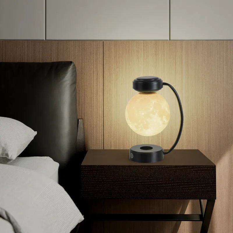 Gold or black magnetic levitating 3D LED moon night light with rotating floating lamp and iron lampholder