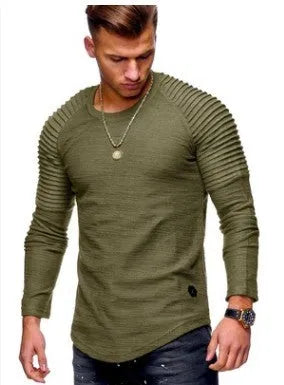 Men's round neck slim solid colour short sleeve t-shirt in Army Green, front view, Asian sizing M-3XL