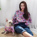 Cotton parent and child matching clothing for cats and dogs in black, purple, or yellow, sizes S to 4XL.