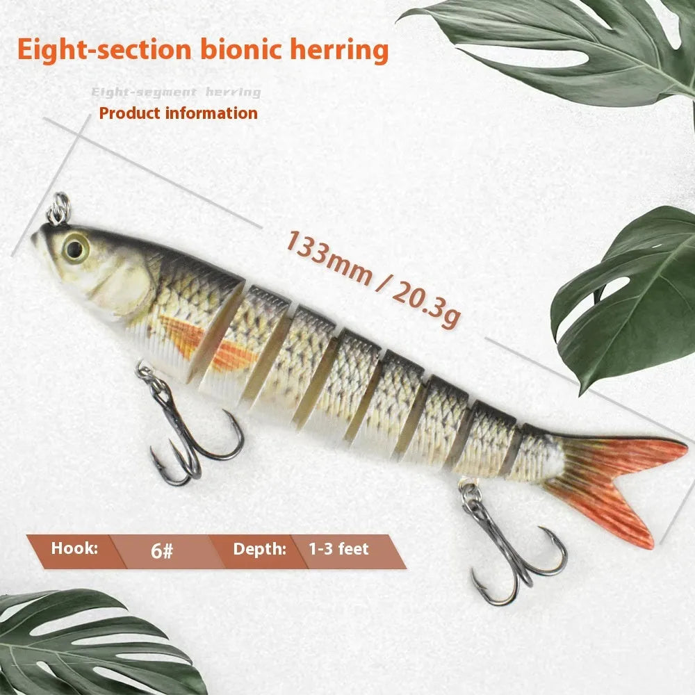 Available Eight hard plastic fishing lure, 133mm long, 203g weight, shown in one of 11 available colour options.
