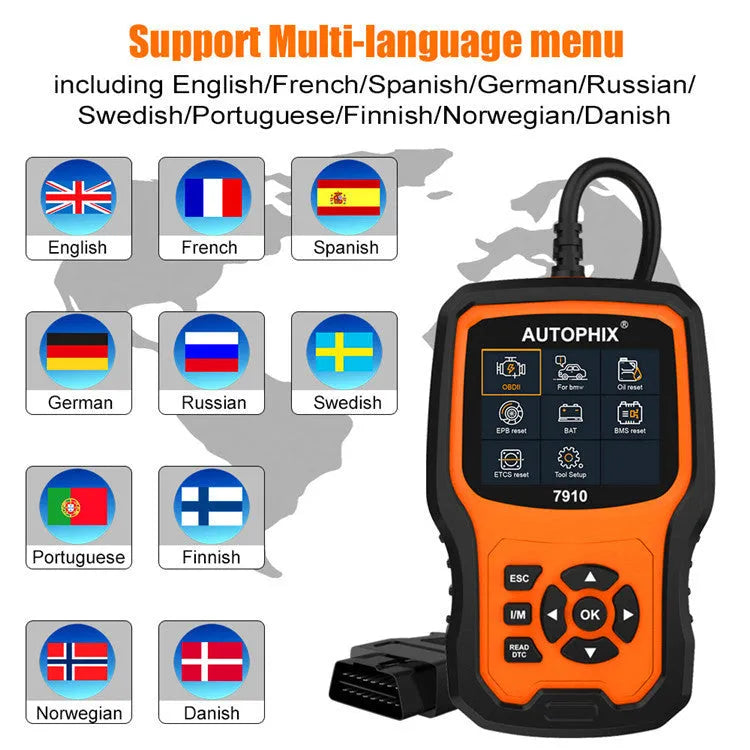 Autophix 7910 BMW diagnostic scanner OBD2 tool for engine fault reading and maintenance resets