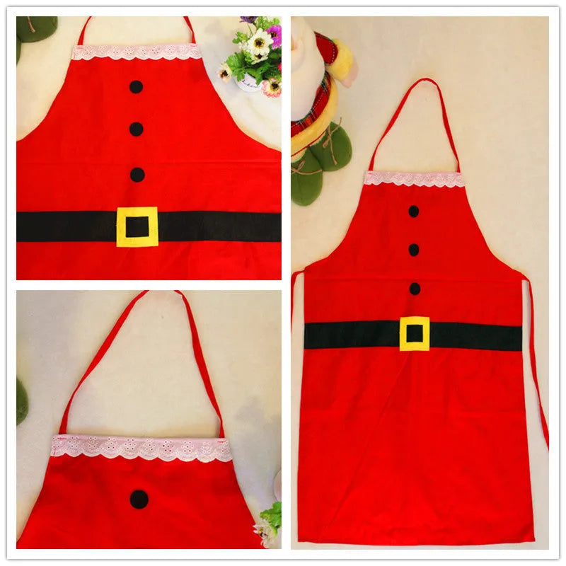 Red Christmas apron for adults and children with adjustable neck and waist straps