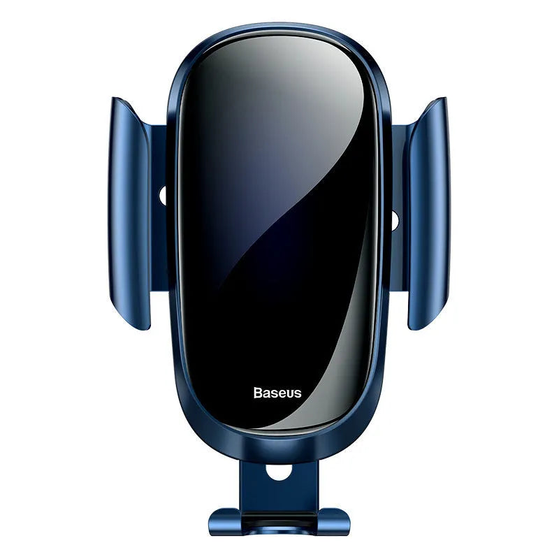 Universal car dashboard mounting bracket for smartphones in black, blue, and silvery with an adjustable arm.