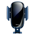 Universal car dashboard mounting bracket for smartphones in black, blue, and silvery with an adjustable arm.