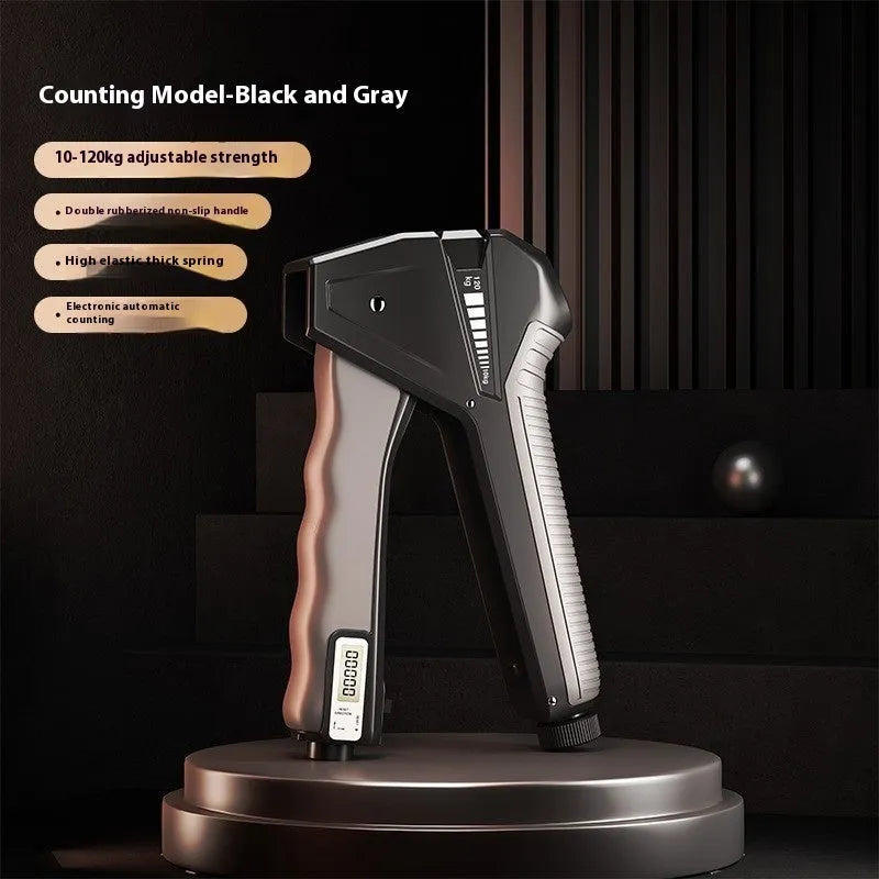 Adjustable hand grip strengthener with 5-60kg resistance in PP plastic, shown in a selection of colours.