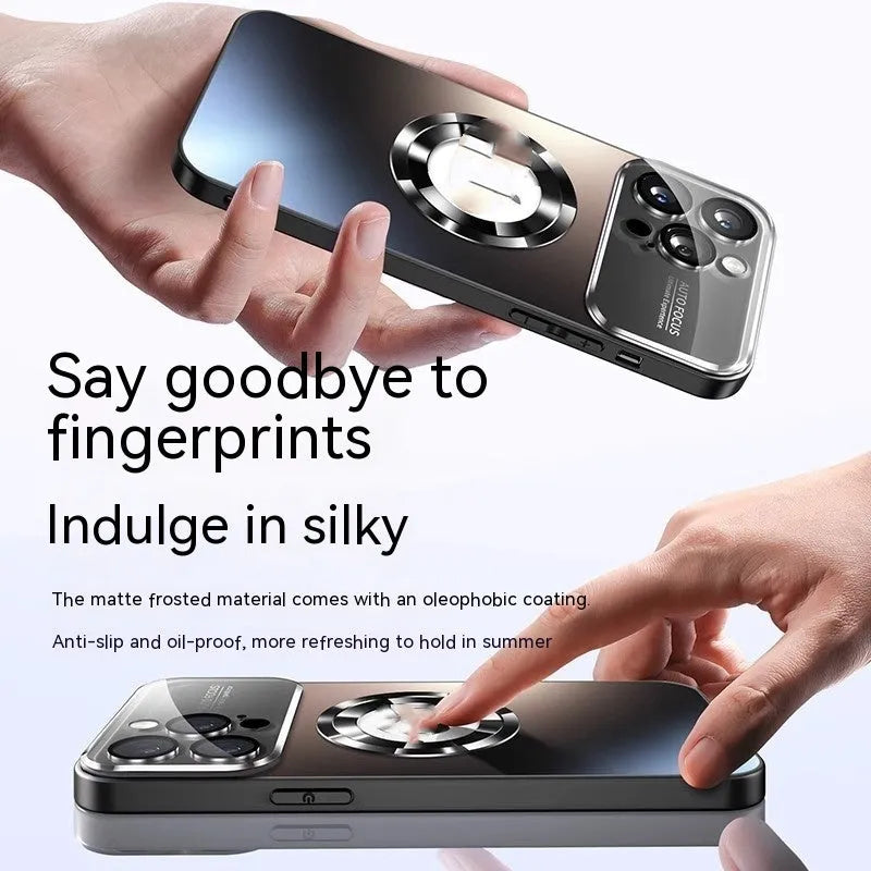 AG nano frosted magnetic suction phone case with large window, titanium gray, for iPhone models