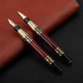 Imitation mahogany metal fountain pen with 0.5mm nib and black ink, wood grain finish