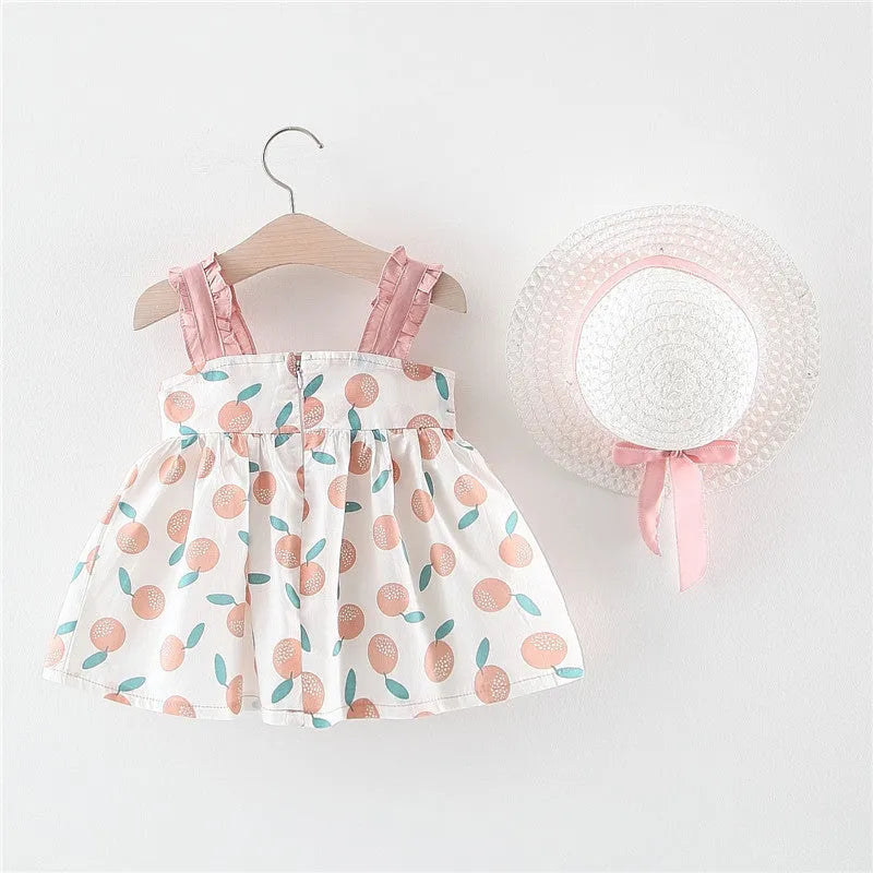 Baby girl thin cotton princess dress in pink with ruffle details, size 70cm