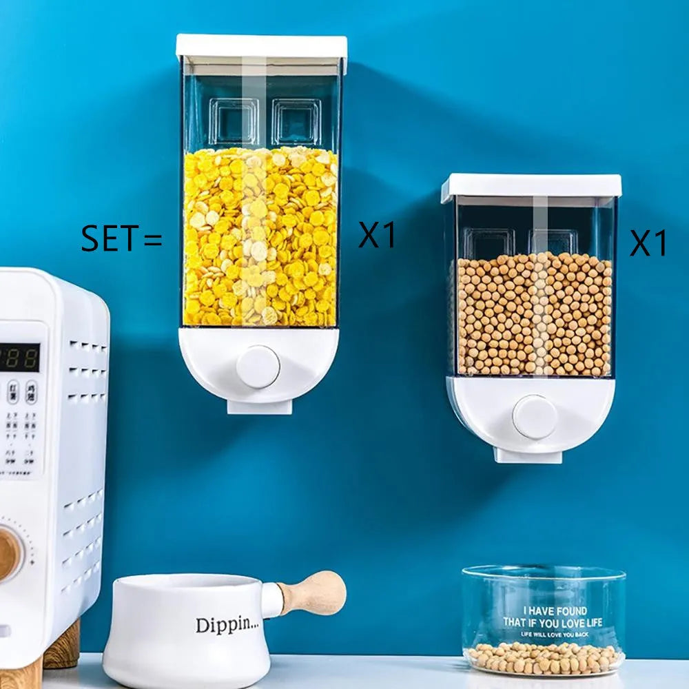 White wall mounted cereal dispenser transparent ABS plastic food storage container with easy press lid