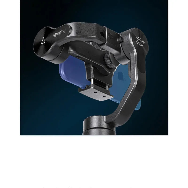 Black ABS plastic handheld smartphone video stabiliser gimbal on a table.