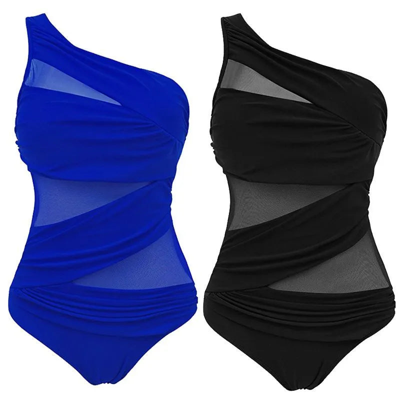 Women's plus size one-piece swimsuit in nylon, solid colour, sizes M to 4XL, black blue red
