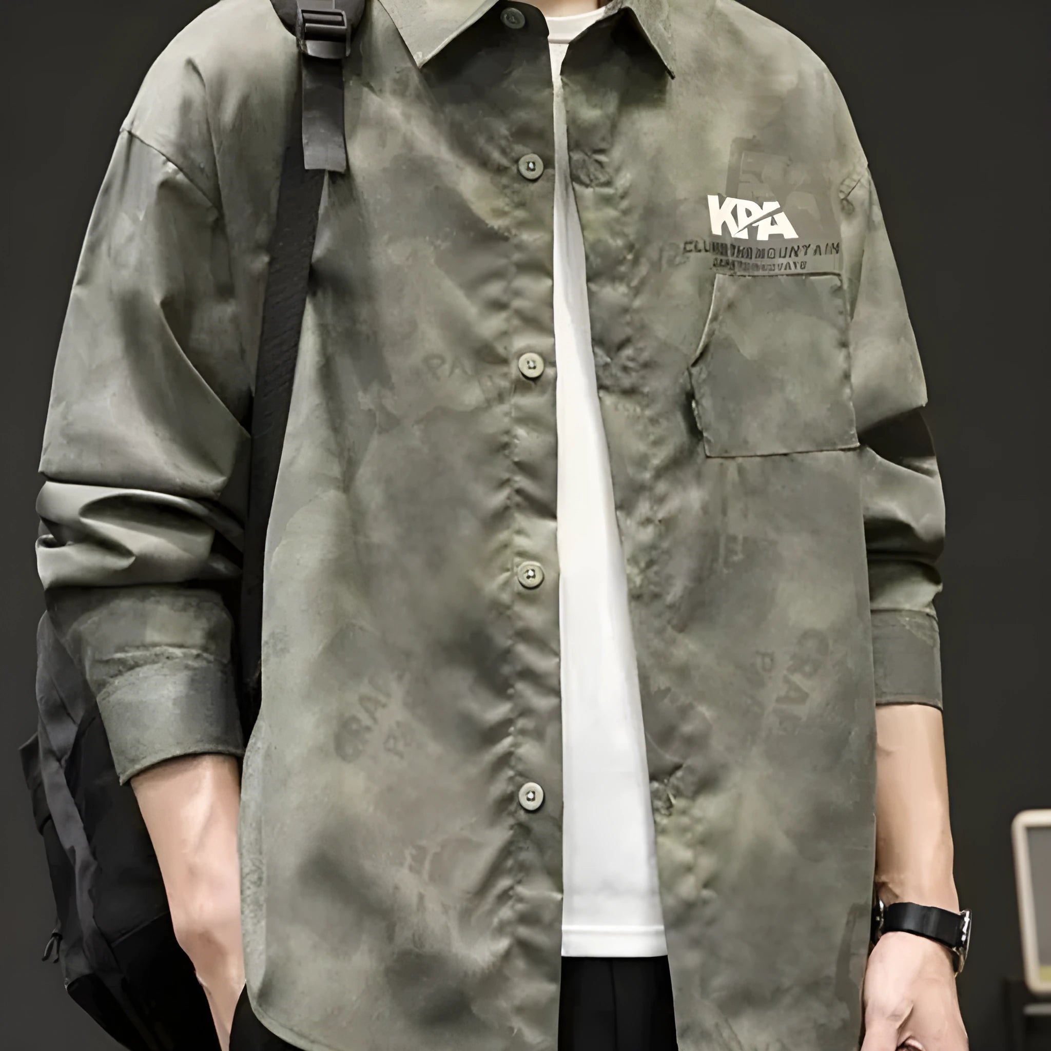 Men's retro camouflage linen shirt long sleeve casual Japanese style