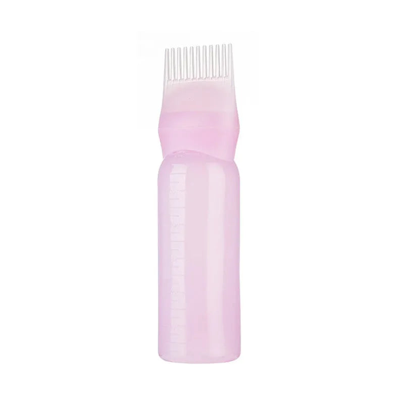 Hair dye bottle with comb-tooth applicator in 100g size, available in white purple and pink colour options