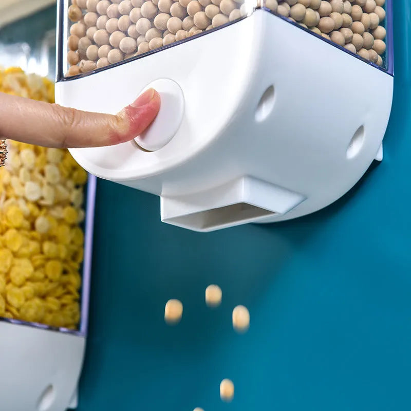 White wall mounted cereal dispenser transparent ABS plastic food storage container with easy press lid