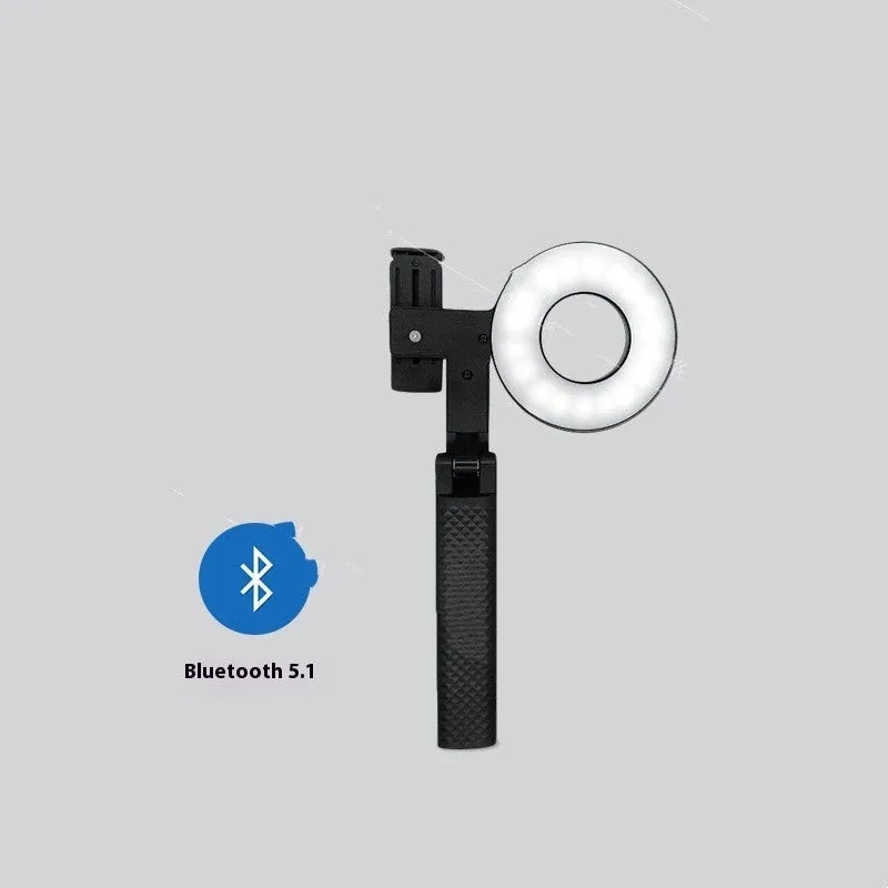Black handheld LED fill light for mobile phone photography showing front view.