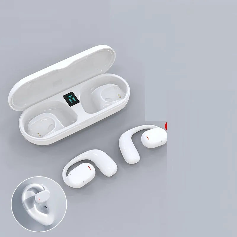Black and white wireless Bluetooth earplug headphones with charging case