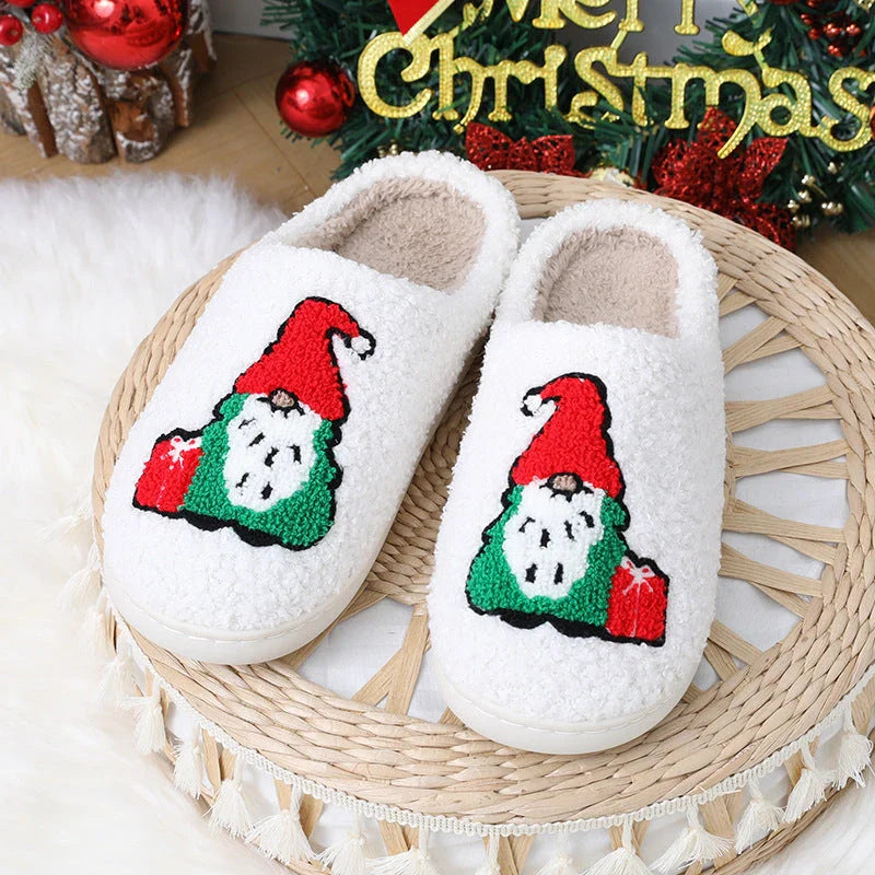 Cozy Santa Claus-themed plush home slippers with soft, warm, and slip-resistant features for men and women