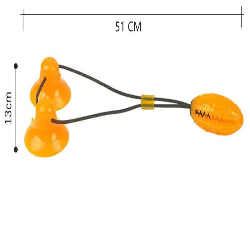 Yellow dog rubber toy set with suction cup for dental calculus removal
