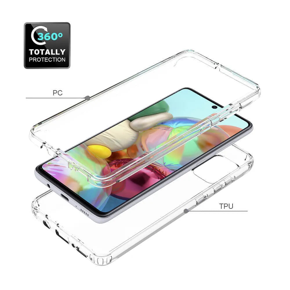 Transparent Samsung Galaxy phone case showing PC back cover and TPU edges for drop protection