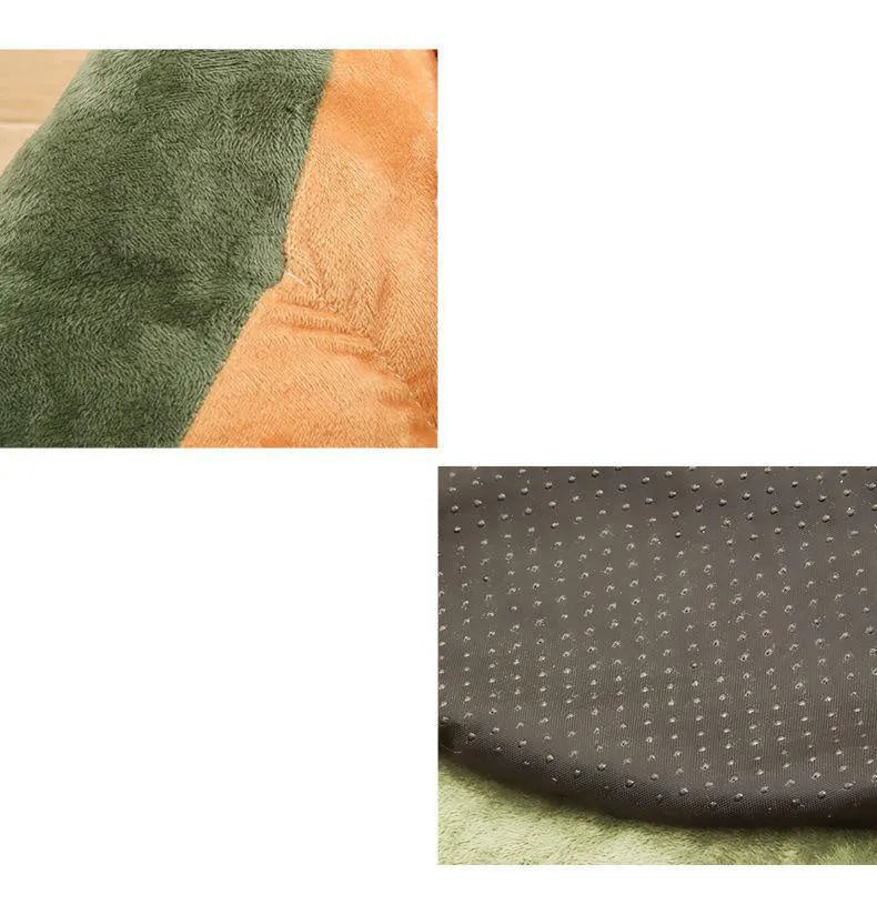 Soft cotton pet bed for cats and dogs in green colour, showing removable cover and padded interior.