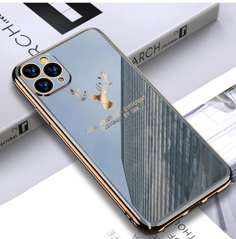 Black full lens protective TPU phone case for iPhone models on a white background.