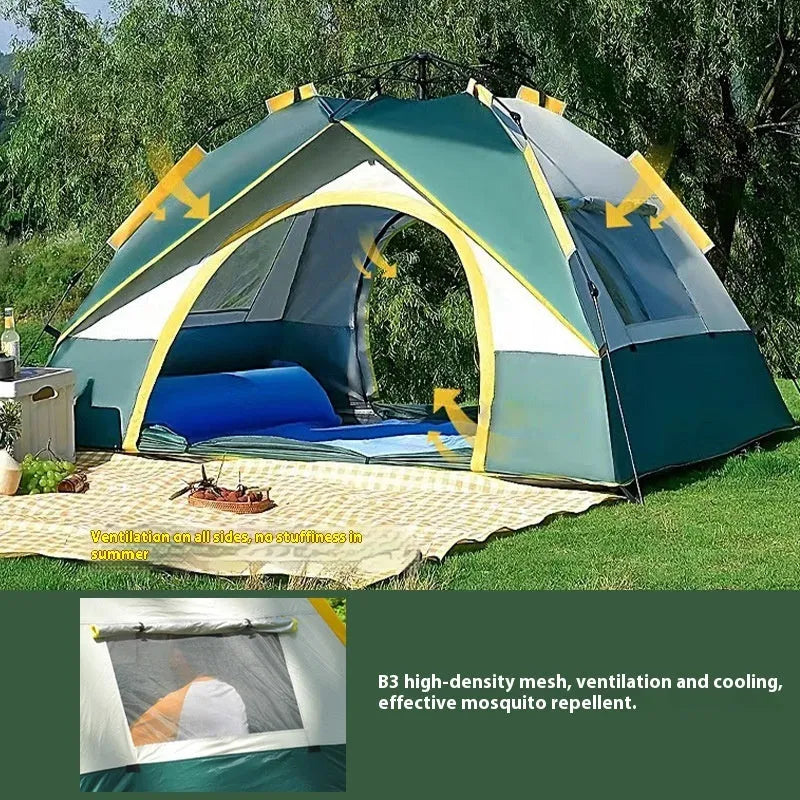 Dark green silver glue camping tent with automatic quick opening system for 3-4 people