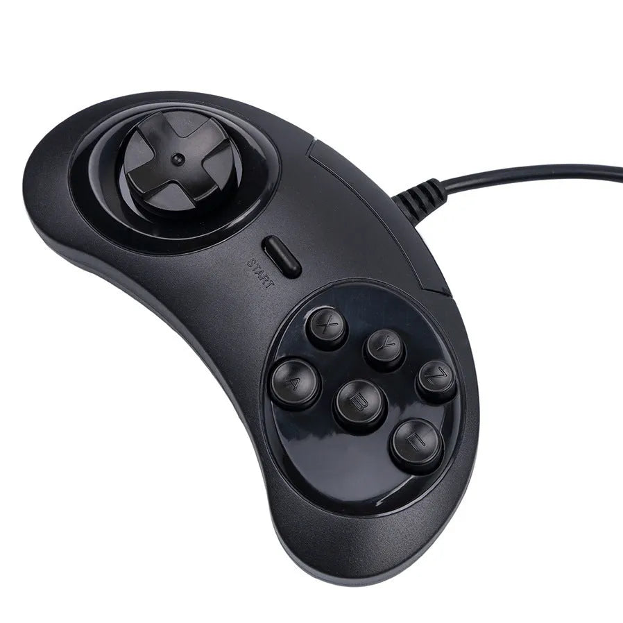 Black Sega USB PC game controller with 1.8m cable on a desk.