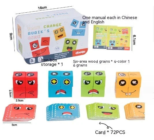 Wooden Emoji Puzzle Blocks - Educational toy for improving hand-eye coordination, logical thinking, and fine motor skills