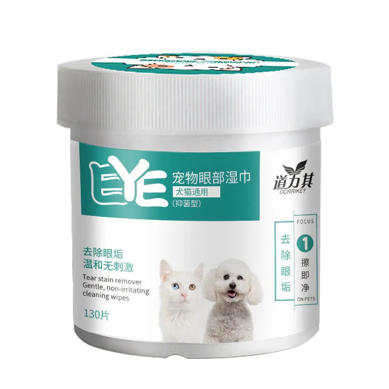 130-piece pack of pet eye wipes for dog and cat tear stain removal and eye cleaning