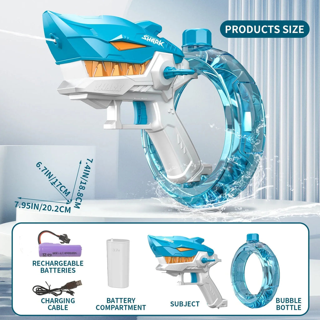Blue shark electric water gun toy with automatic continuous firing system for children's water play