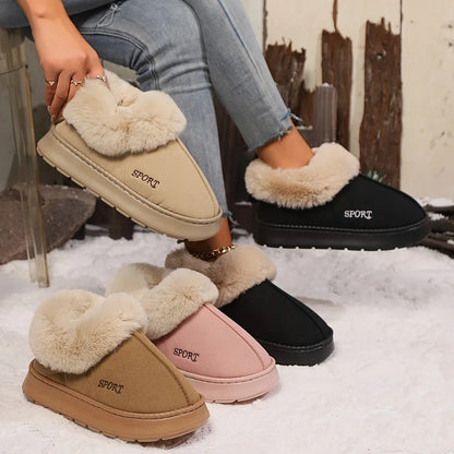 Cozy plush slippers with faux fur lining, non-slip platform, and comfortable fit for indoor wear