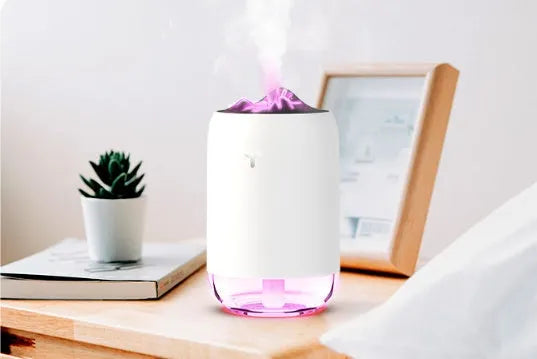 Mini cylindrical USB humidifier with 260ml water tank in green, pink or white colour options