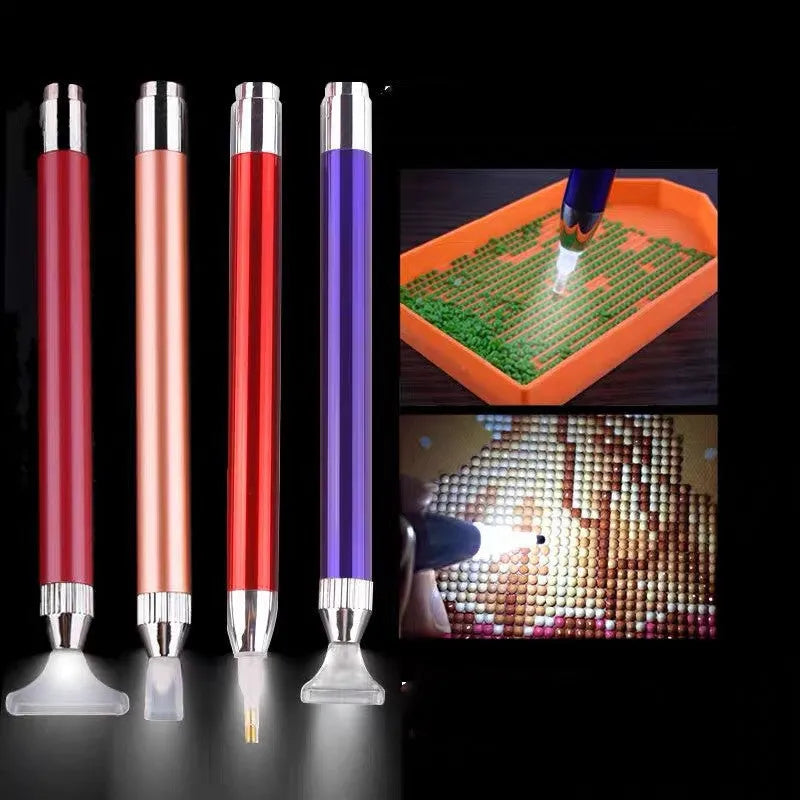 Luminous diamond painting drill pen in aluminum alloy with single-head point tool